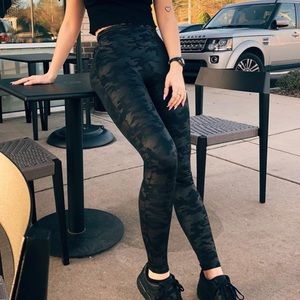 SPANX high waisted shiny black camo leggings